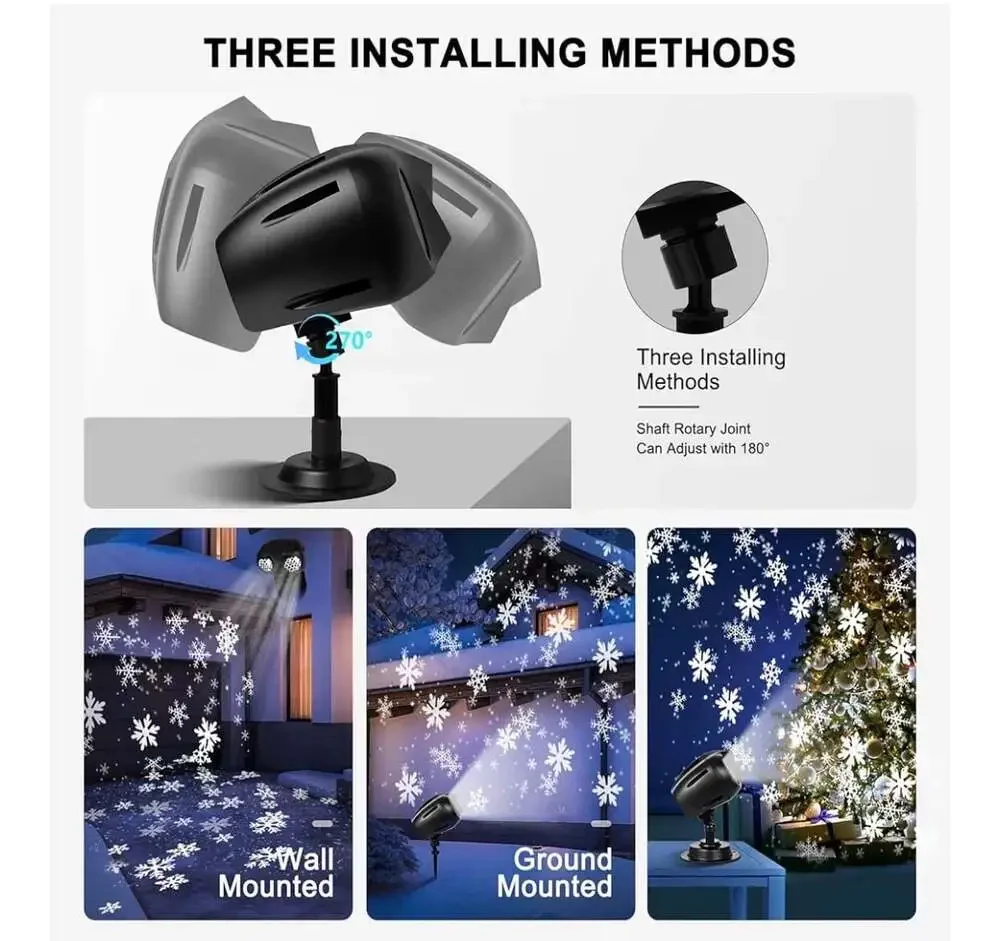 Dual-Head Christmas Snowflake Projector Lights Outdoor, IP65 Waterproof LED Snow